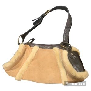 Y2k Wilson’s Leather Beige Leather & Faux Fur Clutch Bag